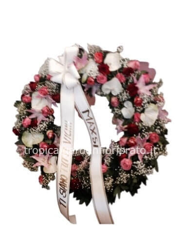 Corona funebre essenziale tonalità rosa
