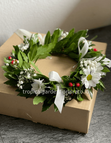 Coroncina laurea con fiori bianchi