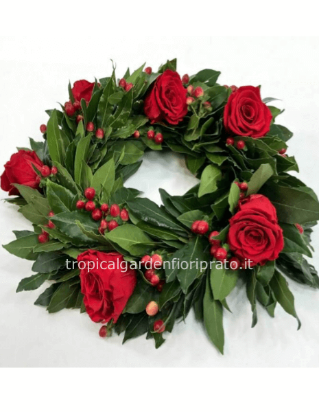 Coroncina alloro laurea logos con bacche e rose rosse