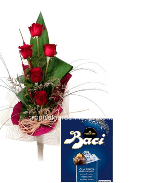 Rose rosse extra a gambo lungo, con scatola cioccolatini e confezione eco- naturale