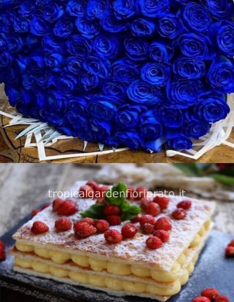 Rose a gambo lungo e torta millefoglie di pasticceria circa 500 grammi