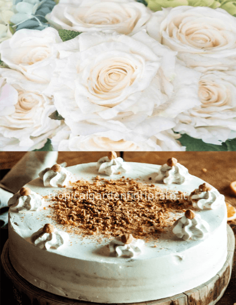 Rose a gambo lungo e torta alla nocciola di pasticceria circa 500 grammi