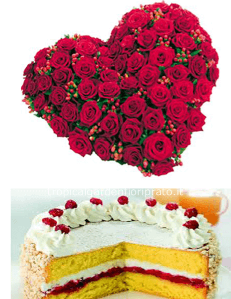 Cuore 20 cm di rose e torta