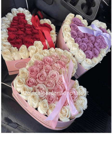 Flower box-Cuore con 24 o 36 rose bicolore 