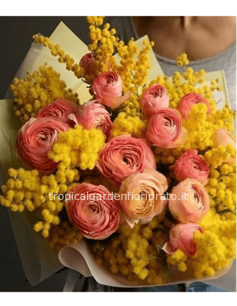 Bouquet essenziale ranuncoli e mimosa