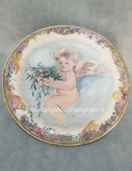 Vassoio  da appendere con putto dipinto a mano