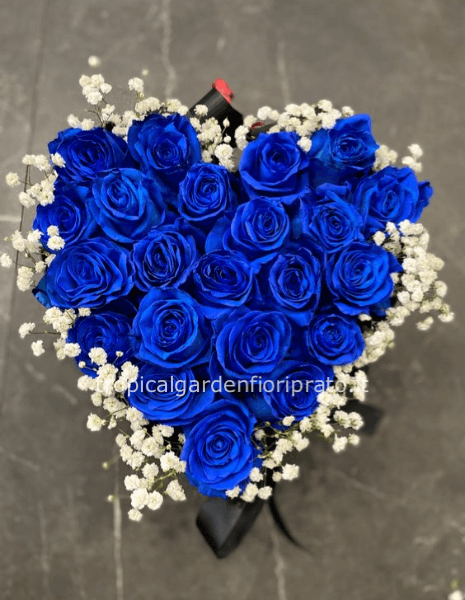 Cuore con rose blu, 30 cm
