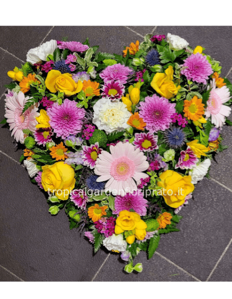 Cuore con fiori misti colorati 30 cm