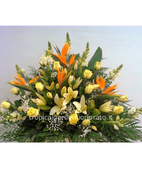 Cuscino  essenziale con fiori bianchi, arancio e gialli