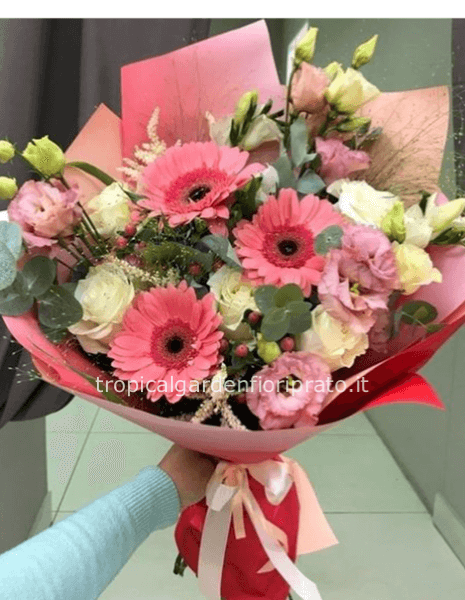 Bouquet lisianthus, gerbere e rose