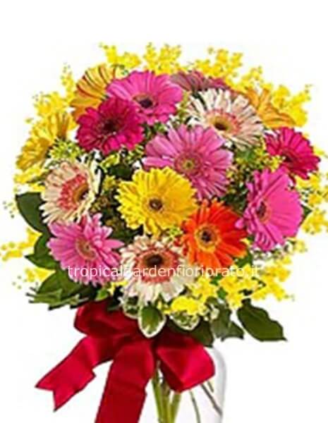 Bouquet essenziale di gerbere e mimosa
