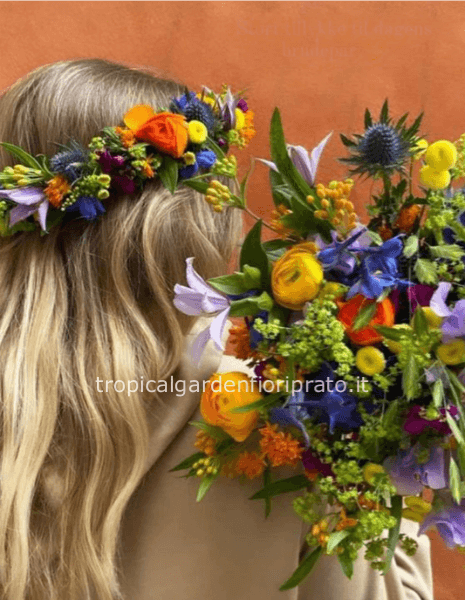 Coroncina alloro laurea e bouquet abbinato con fiori misti