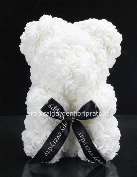 Orsacchiotto di rose foam, colore bianco h 25 cm