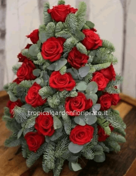 Albero di natale con rose rosse, altezza 35 cm