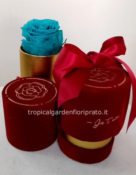 Cofanetto in velluto con rosa Tiffany stabilizzata