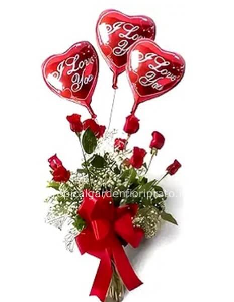 Rose rosse extra a gambo lungo e palloncini