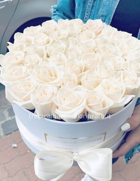 Flower box cappelliera  rose  colore bianco e gypsophila