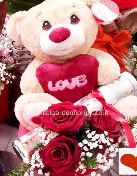Orso Teddy con 3 rose rosse