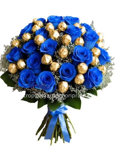 Bouquet di rose Blu e  cioccolatini 