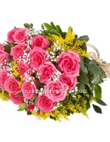 Rose rosa con mimosa