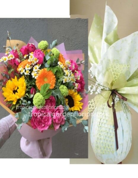 Bouquet essenziale di fiori e uovo di Pasqua