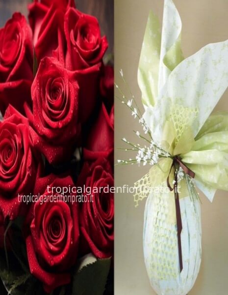 Rose a gambo lungo extra e uovo di Pasqua