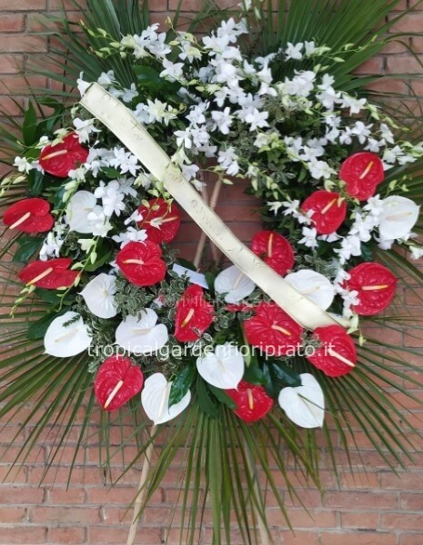 Corona funebre essenziale bianca e rossa