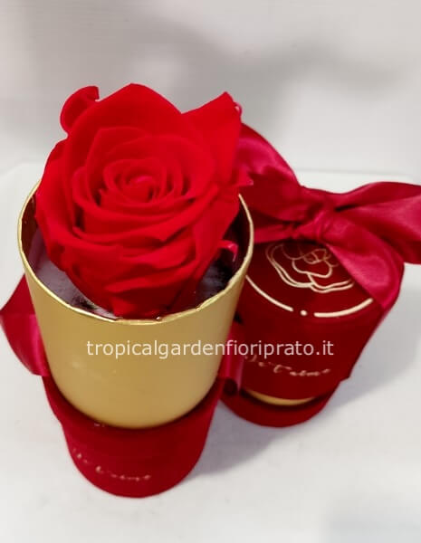 Cofanetto in velluto con rosa rossa stabilizzata