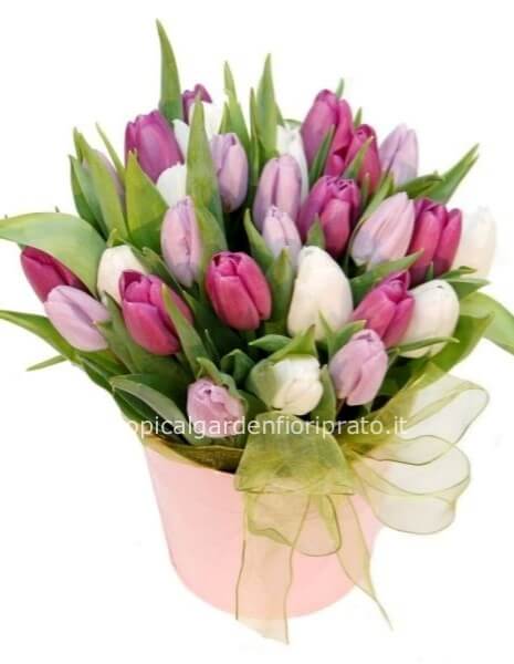 Flower box Cappelliera con 15 tulipani colori misti