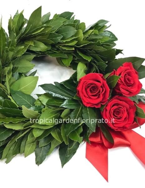 Coroncina laurea con 3 rose stabilizzate XL
