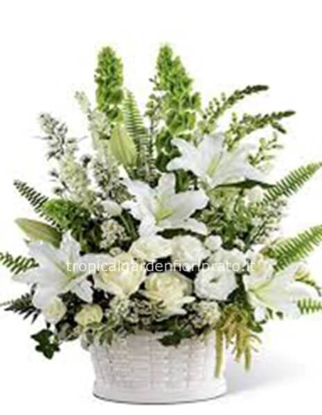 Composizione grande con fiori bianchi con vaso in pvc