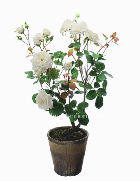 Pianta rosa bianca artificiale 70 cm