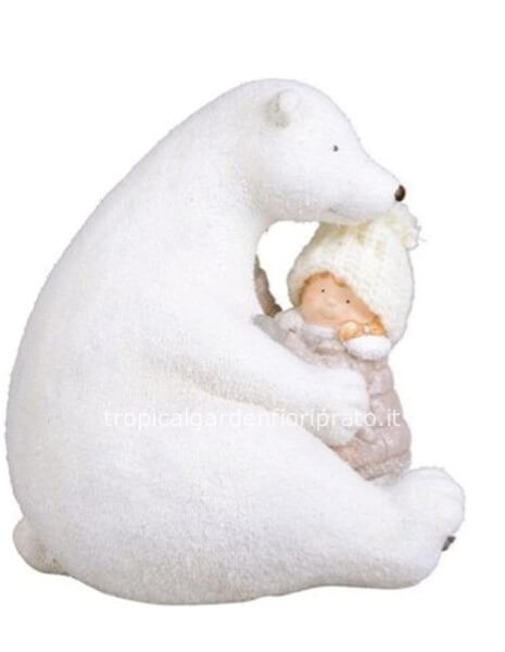 Bambino abbracciato da orso