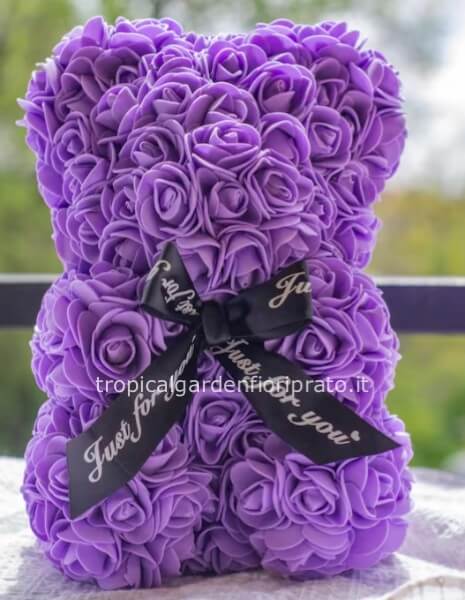Orsacchiotto di rose viola h 22 cm