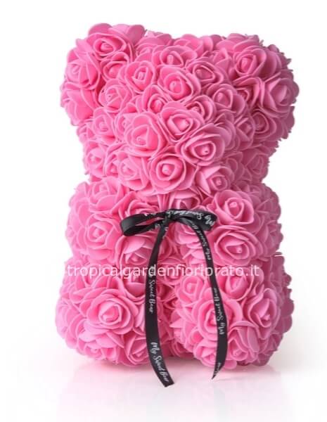 Orsacchiotto di rose foam, colore rosa h 22 cm
