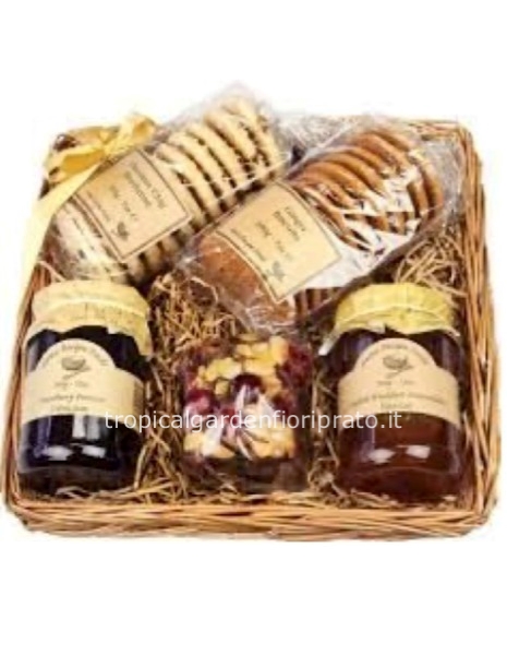 Set benessere  con miele, marmellata, tisana e biscotti