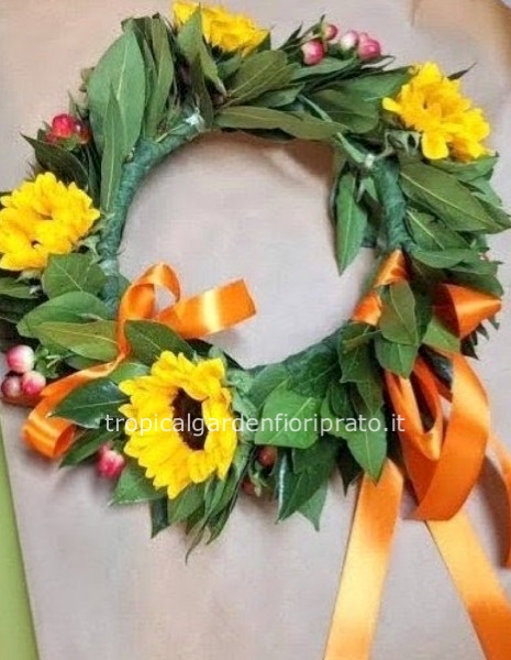 Coroncina alloro laurea con girasoli e bacche